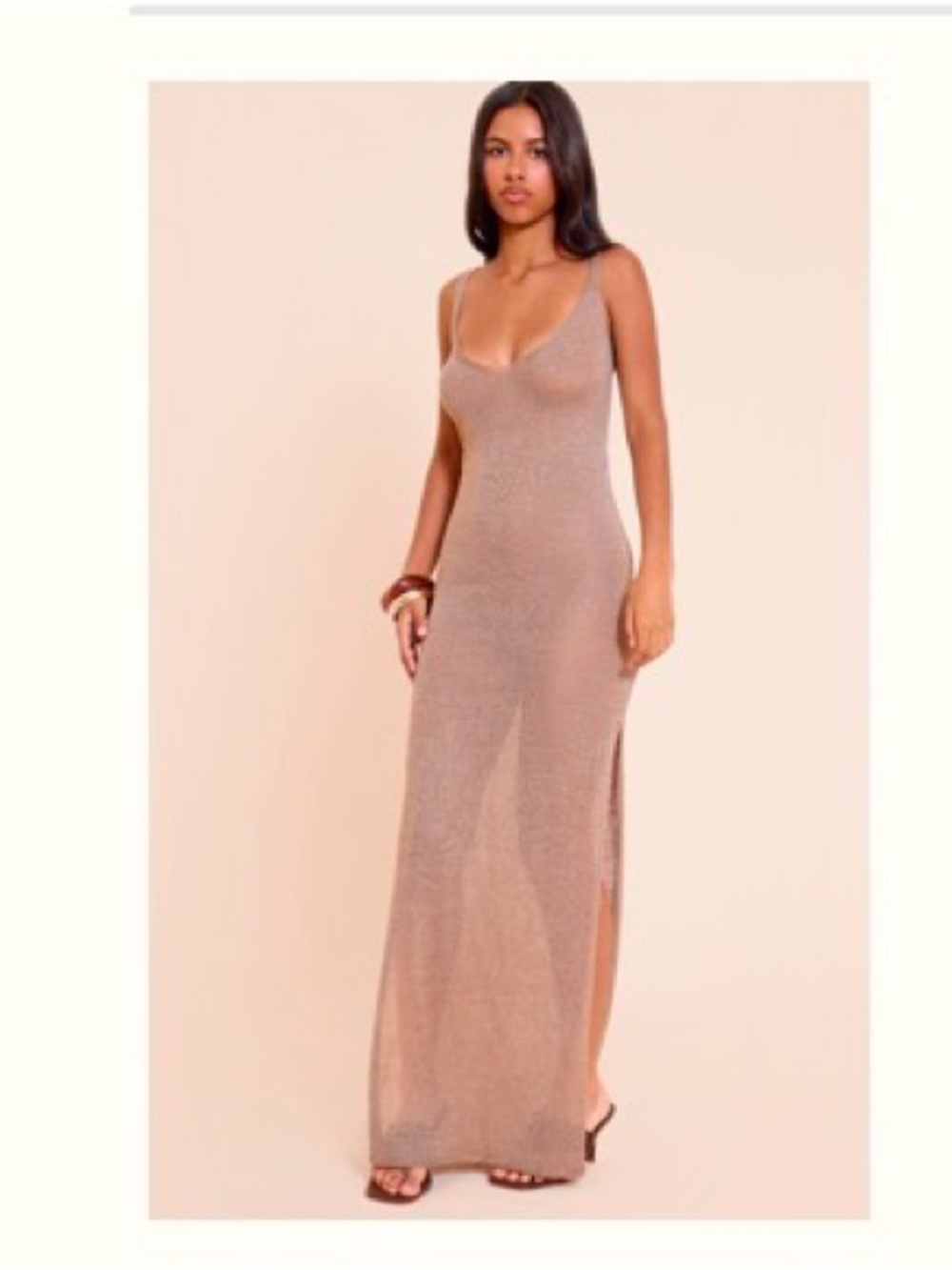 PrettyLittleThing Brown Sheer Knit Sleeveless Dress